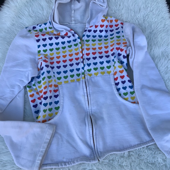 Cute Heart sweatshirt zip down hoodie rainbow vintage handmade - Picture 1 of 4